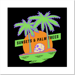 Sunsets And Palm Trees Skeleton Beach Party Posters and Art